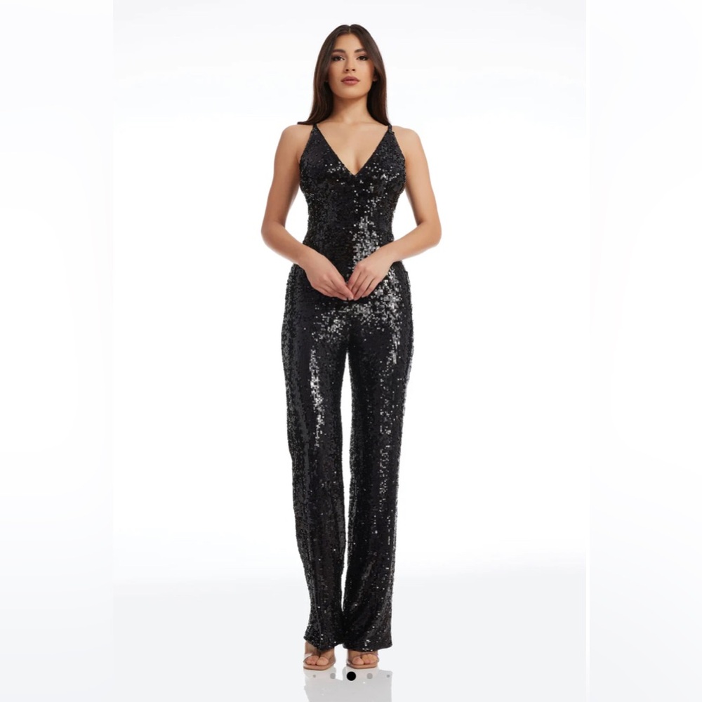 Dress The Population Chocolate Sequin Jumpsuit